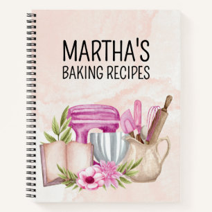 Cute watercolor baking floral personalised name notebook