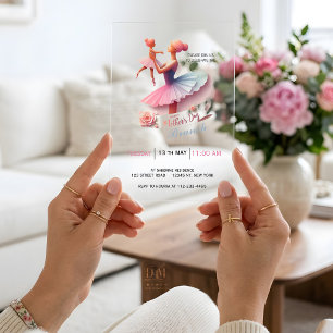 Cute Watercolor Ballerina Mum, Brunch Acrylic Invitations