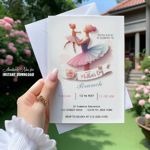 Cute Watercolor Ballerina Mum, Brunch Invitation
