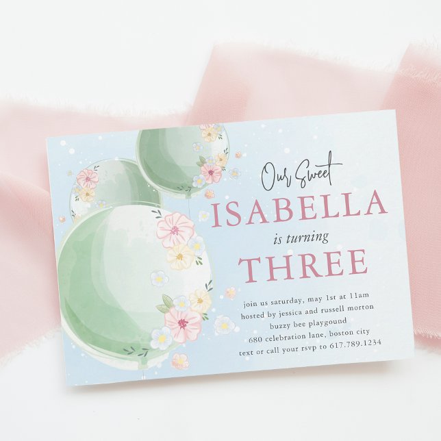 Cute Watercolor Balloon Kids Birthday Party Invitation (Creator Uploaded)