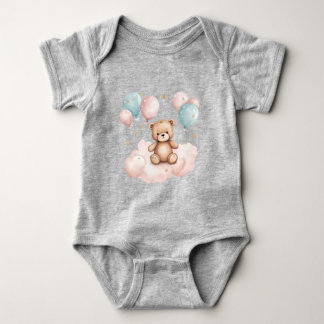 Cute Watercolor Balloon Teddy Bear Baby Bodysuit