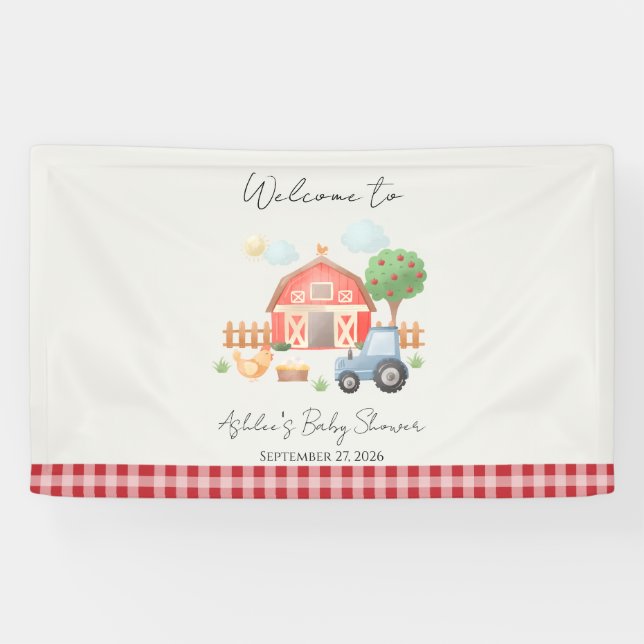 Cute Watercolor Barn Farm Animals Baby Shower  Banner (Horizontal)