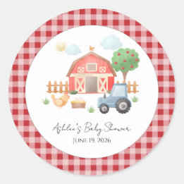 Cute Watercolor Barn Farm Animals Baby Shower Classic Round Sticker