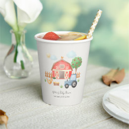 Cute Watercolor Barn Farm Animals Baby Shower  Paper Cups
