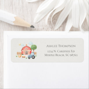 Cute Watercolor Barn Farm Animals Baby Shower Return Address Label