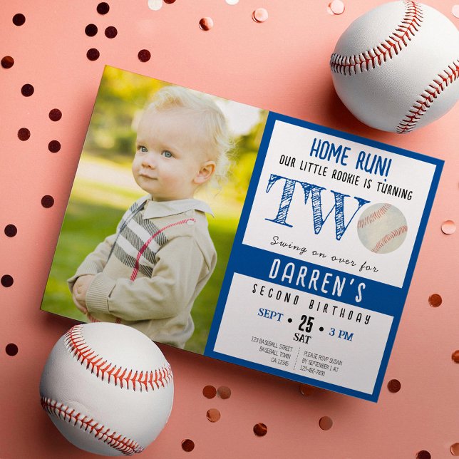 Cute Watercolor Baseball Photo Boy 2nd Birthday Invitation (Creator Uploaded)