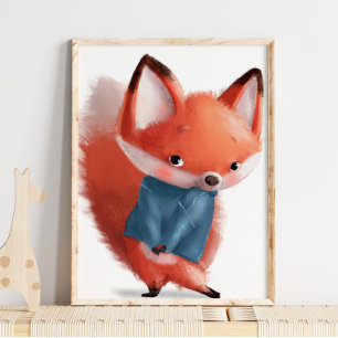 Cute Watercolor Bashful Fox   Fox Wall Print