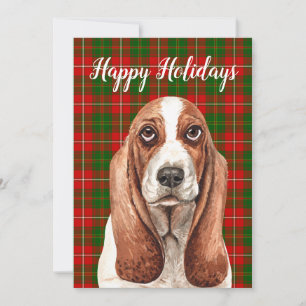 Cute Watercolor Basset Hound Custom Holiday Card