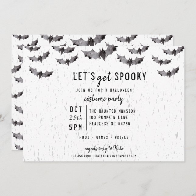 Cute Watercolor Bats Spooky Halloween Invitation (Front/Back)