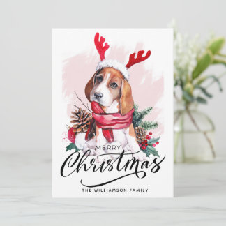 Cute Watercolor Beagle Dog Christmas Card