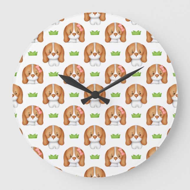 Cute Watercolor Beagle Dog Wall Clock (Front)