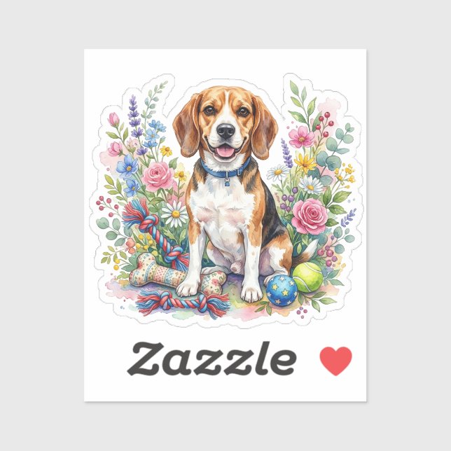 Cute Watercolor Beagle in Flowers (Sheet)