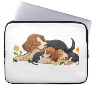 Cute Watercolor Beagle Puppies & Butterfly iPad La Laptop Sleeve