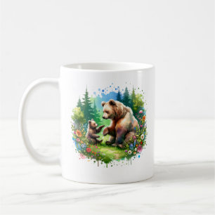 Cute Watercolor Bear and Cub Personalised Coffee Mug