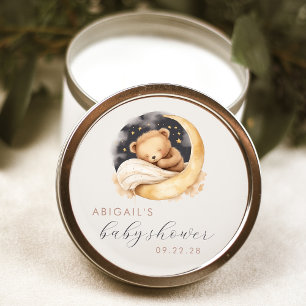 Cute Watercolor Bear and Moon Baby Shower Classic Round Sticker