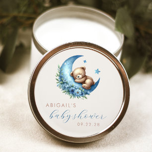 Cute Watercolor Bear Blue Moon Boy Baby Shower Classic Round Sticker