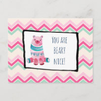 Cute Watercolor Bear on a Heart Pattern Thank You