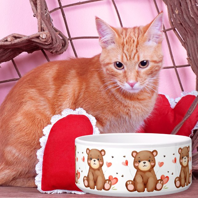 Cute Watercolor Bear Valentine Adorable Pet (Cute Watercolor Bear Valentine Adorable Pet Bowl)