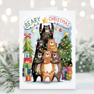 Cute Watercolor Bears Beary Christmas Card