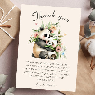  Cute Watercolor Bears & Flowers Baby Shower Thank You Card