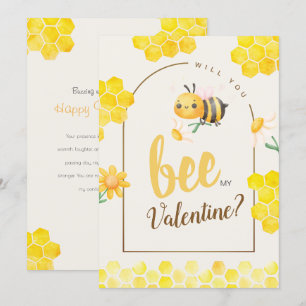 Cute Watercolor Bee & Honeycomb Valentine's Day Holiday Card