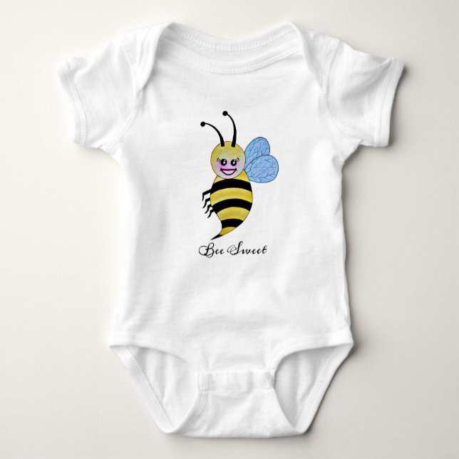 Cute Watercolor Bee With Happy Smile Baby Bodysuit (Front)