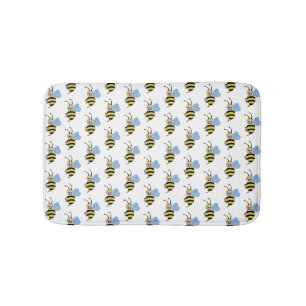 Cute Watercolor Bee With Happy Smile Bath Mat