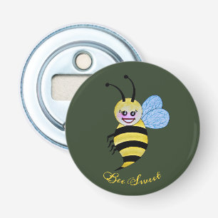 Cute Watercolor Bee With Happy Smile Bottle Opener