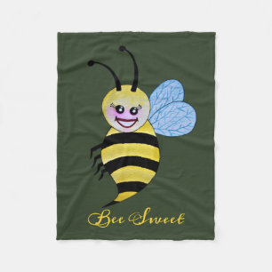 Cute Watercolor Bee With Happy Smile Fleece Blanket