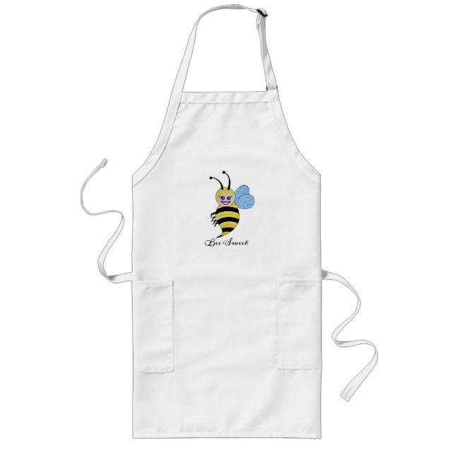 Cute Watercolor Bee With Happy Smile Long Apron (Front)