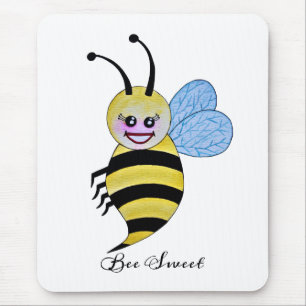 Cute Watercolor Bee With Happy Smile Mouse Pad