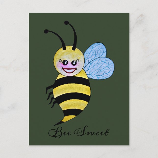 Cute Watercolor Bee With Happy Smile Postcard (Front)