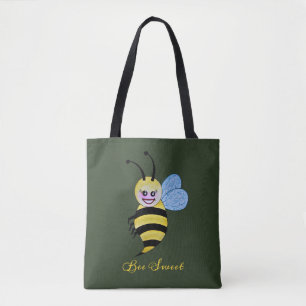 Cute Watercolor Bee With Happy Smile Tote Bag
