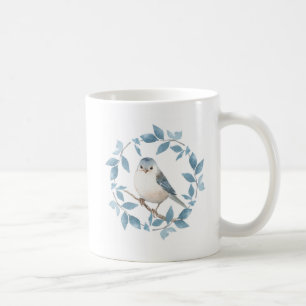 Cute watercolor bird and floral wreath coffee mug