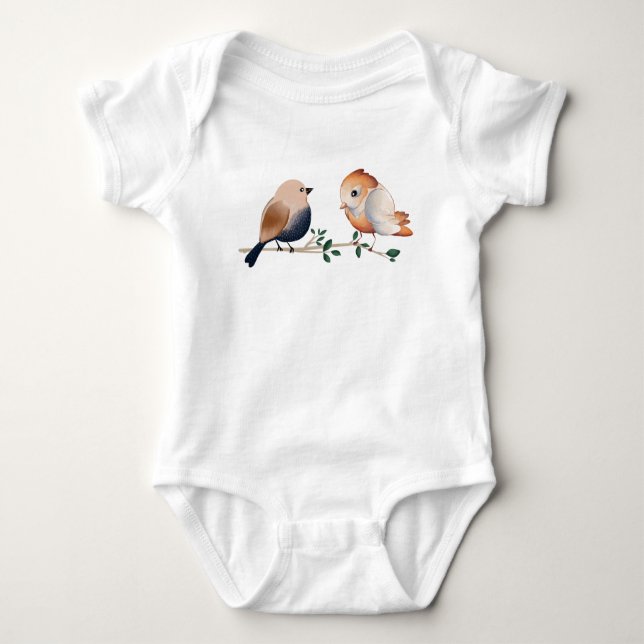 Cute Watercolor Birds  Baby Bodysuit (Front)