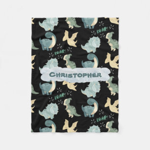 Cute Watercolor Black Dinosaur Pattern Fleece Blanket