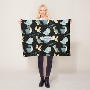 Cute Watercolor Black Dinosaur Pattern Fleece Blanket