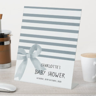 Cute Watercolor Blue Bow Baby Shower Welcome Pedestal Sign