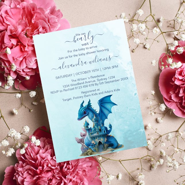 Cute Watercolor Blue Dragon Baby Shower Invitation (Creator Uploaded)