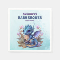 Cute Watercolor Blue Dragon Baby Shower