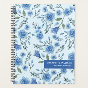 Cute Watercolor Blue Floral Pattern Planner