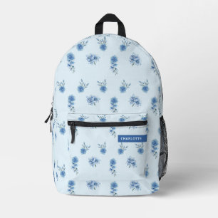 Cute Watercolor Blue Floral Pattern  Printed Backpack