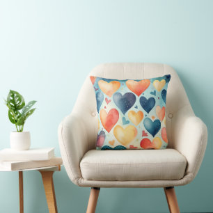 cute watercolor blue hearts pattern cushion