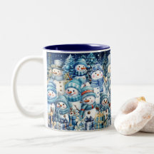 Cute Watercolor Blue Snowman Family