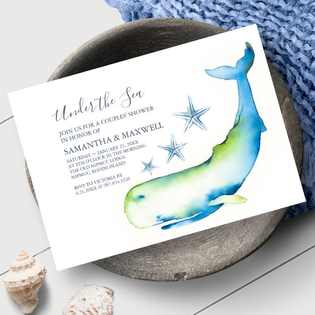 Cute Watercolor Blue Whale Baby Shower Invitations (Baby Shower Invitation Cute Watercolor Blue Whale )