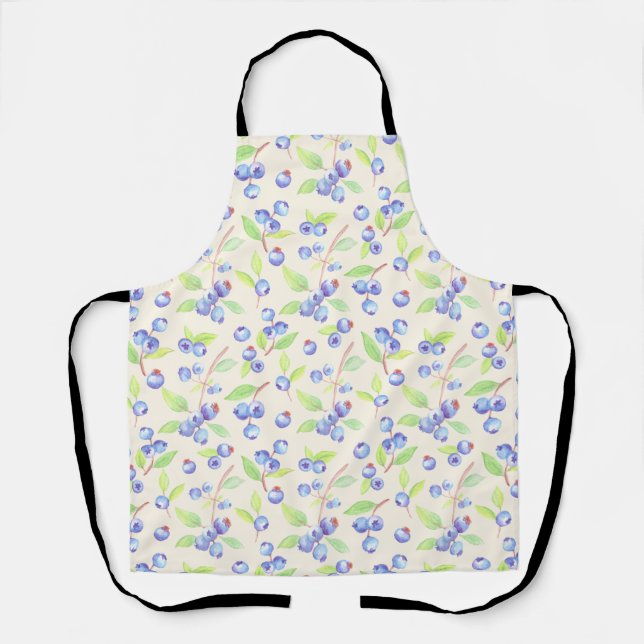 Cute Watercolor Blueberry Botanical Pattern Apron (Front)