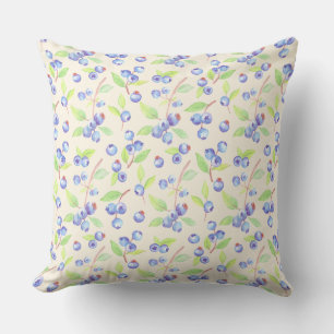 Cute Watercolor Blueberry Botanical Pattern Cushion