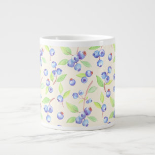 Cute Watercolor Blueberry Botanical Pattern Large Coffee Mug