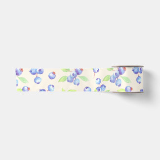 Cute Watercolor Blueberry Botanical Pattern Satin Ribbon