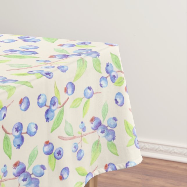 Cute Watercolor Blueberry Botanical Pattern Tablecloth (In Situ)